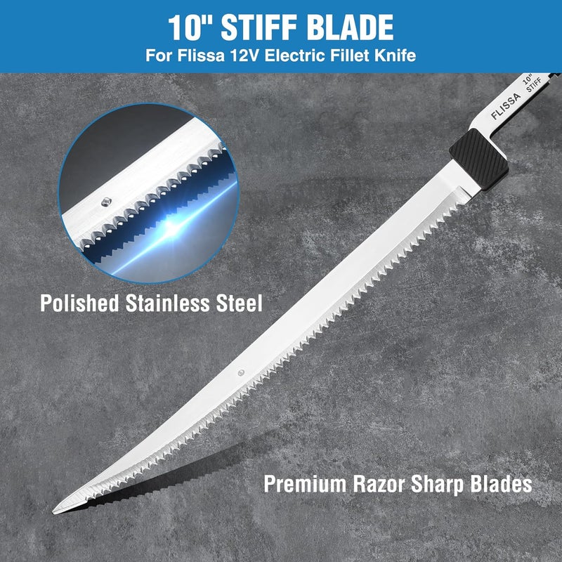 FLISSA Replacement 10" Stiff Blade for Electric Fillet Knife in Polished Stainless Steel, Premium Razor Sharp Blade with Reciprocating Construction for Fishing, Filleting, and Cutting - Image 2